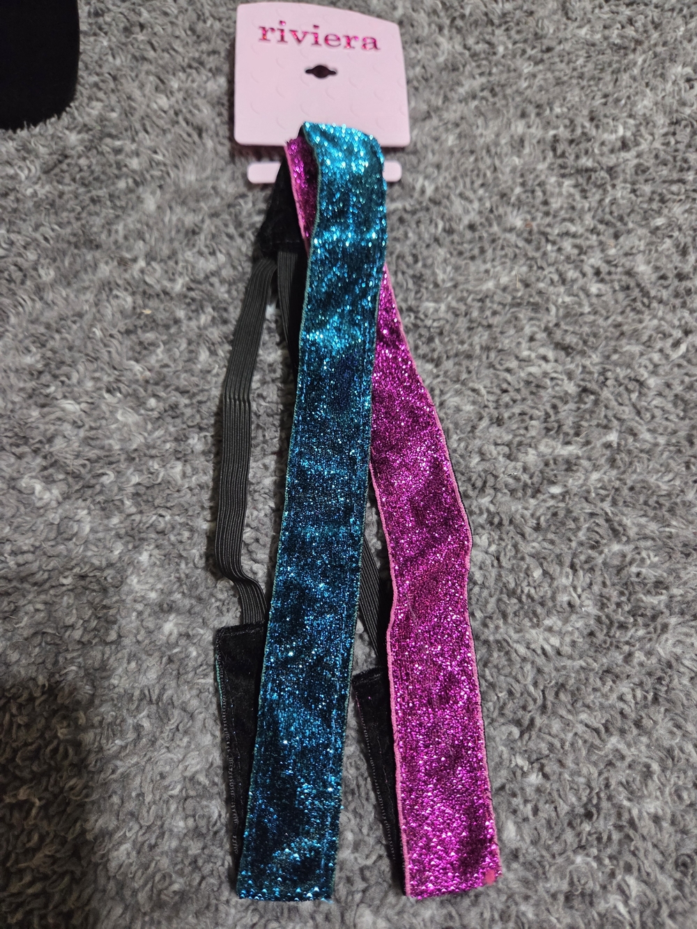 Riviera Glitter Velvet Headband Set in Teal and Fuchsia